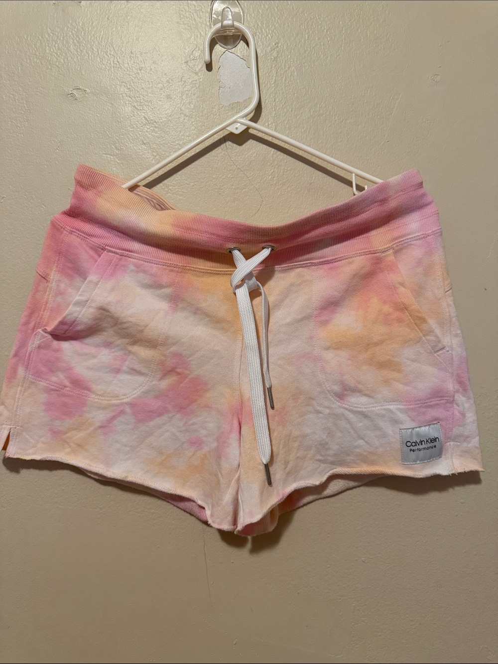 Calvin Klein Pink Peach Tie-Dye Cotton Lounge Shorts
